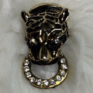 Gold Tiger Head Rhinestone Ring Accent